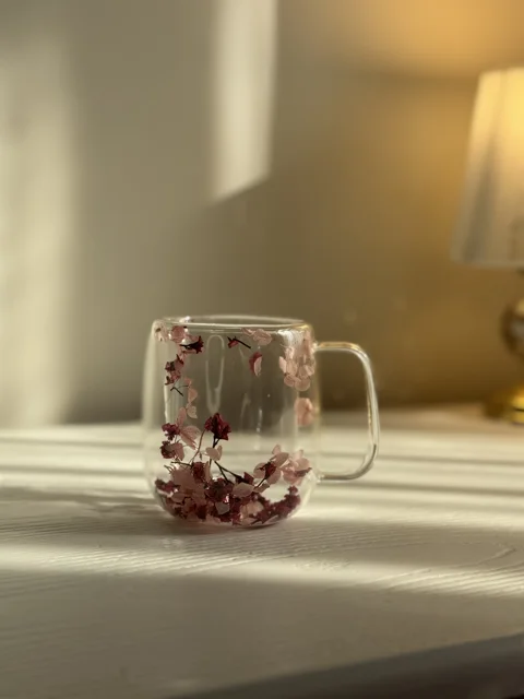 لیوان پیرکس دوجداره گلدار