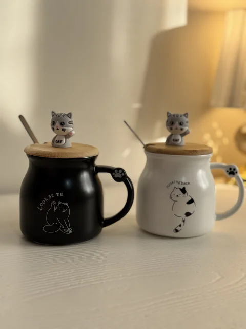 ماگ طرح گربه سفید و مشکی